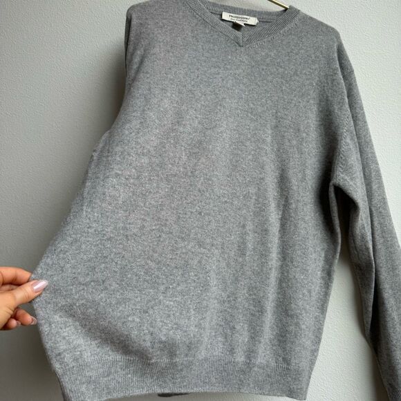 Pronto Uomo Men’s 100% Cashmere Sweater V Neck Light Gray Size XL Long Sleeve - Picture 2 of 7